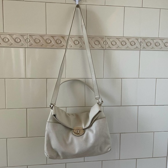 Banana Republic Ivory Perforated Leather Fold-over Handbag Purse - Picture 5 of 5